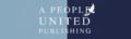 Logo for A People United Publishing, featuring a white dove holding an olive branch, with the company name in elegant white text on a split light blue and navy background.